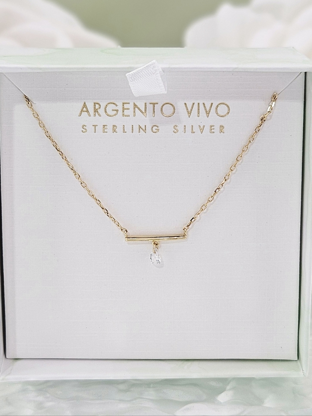 Argento Vivo Cubic Zirconia Bar Pendant Necklace Gold Tone Minimalist Stackable